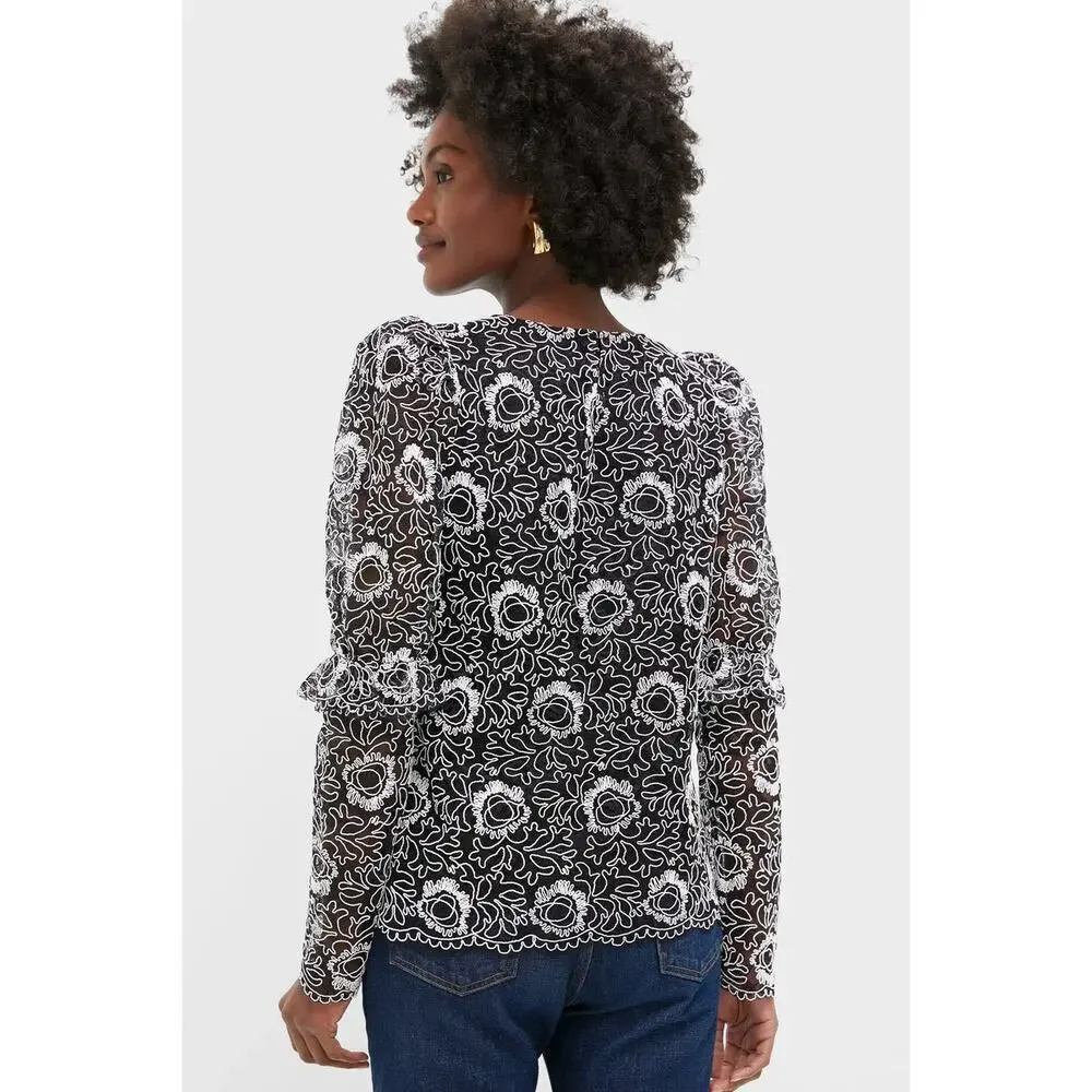 TUCKERNUCK Black Lace Baldwin Blouse Size L NWT Retail $198 Tuckernuck